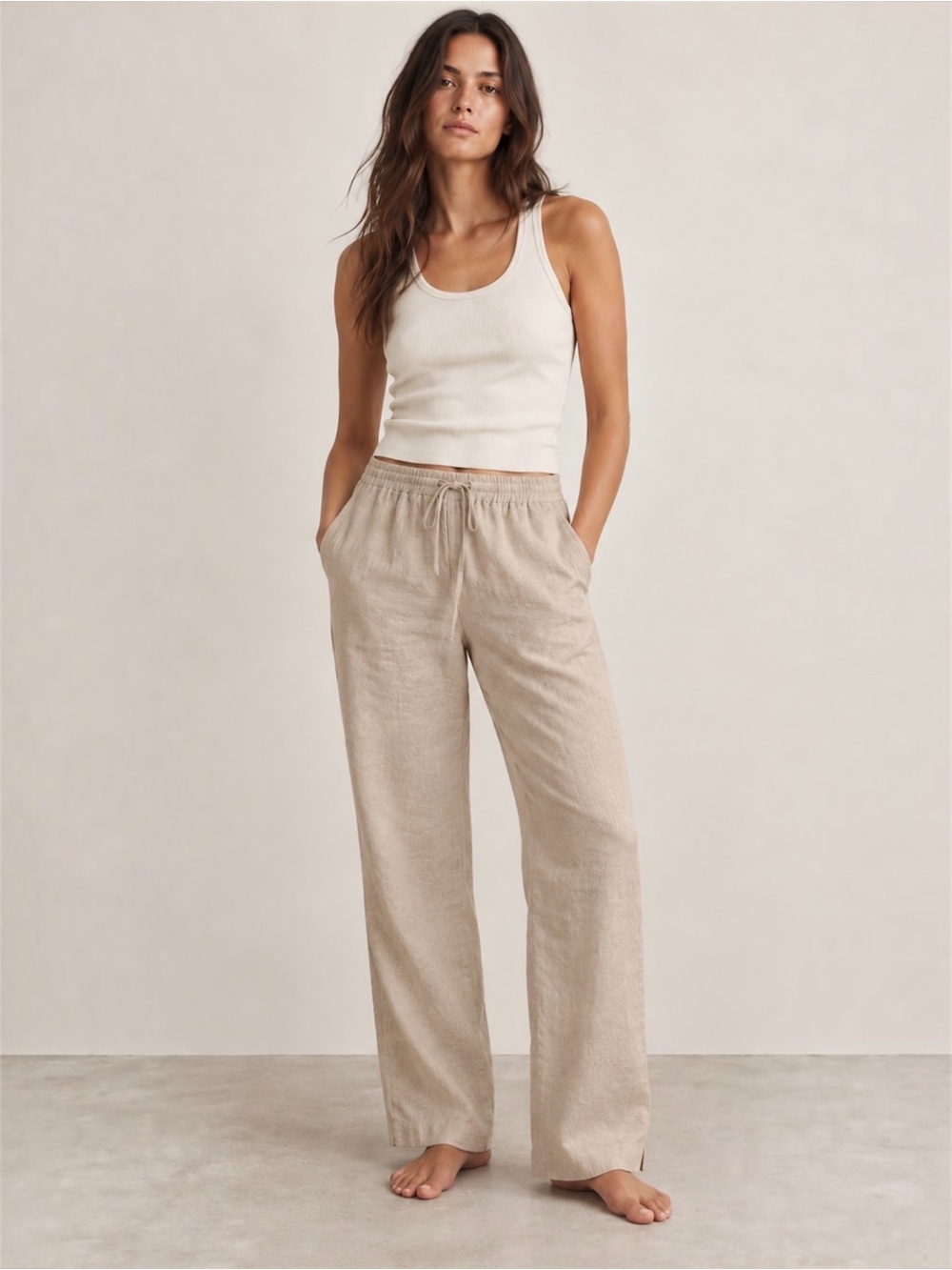 Banana Republic 100% Linen Relaxed Ankle Pants Oatmeal Beige